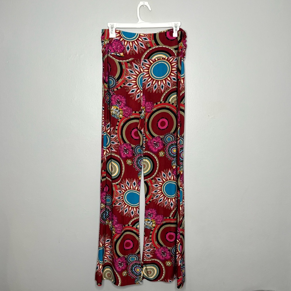 WinWin Wide Leg Bell Bottom Floral Paisley Geometric Rouched Palazzo Pants P - Picture 2 of 8